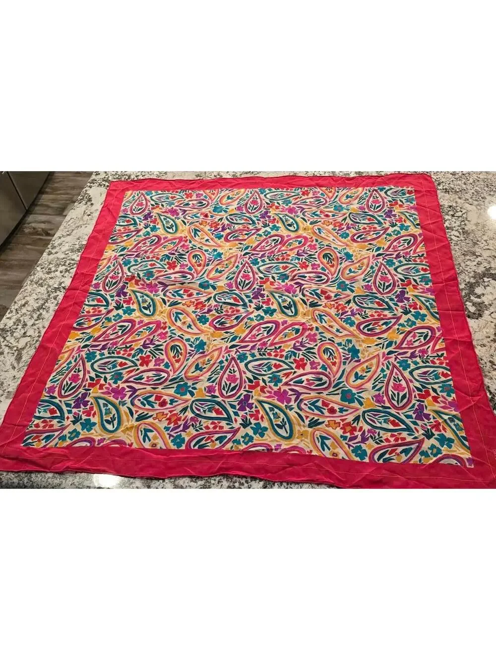 Vintage Bill Blass Colorful Kalamkari Print Paisley Floral Silk Scarf
